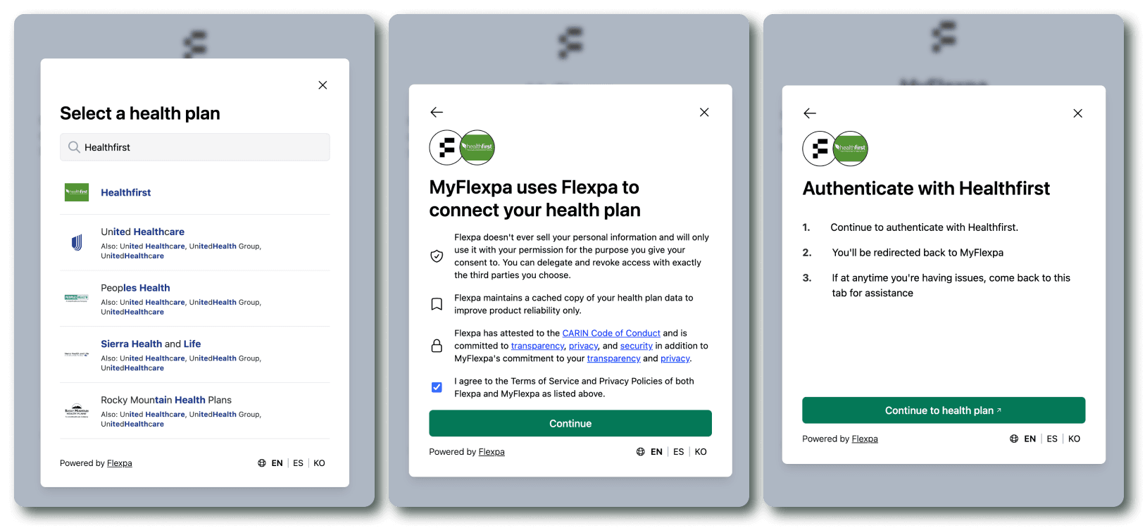 Flexpa Link Healthfirst search modals